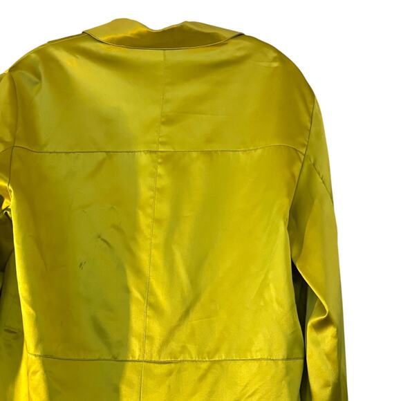 CHICOS 100% Silk Woman’s Jacket Coat Button Front Chartreuse Classic FLAW - Picture 10 of 13